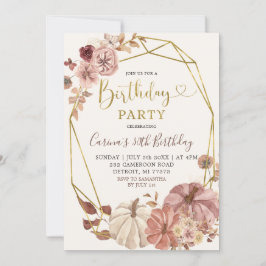 Invitación Fall Geometric Boho Floral Pumpkin Partido de Cump