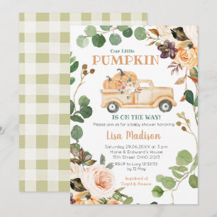 Invitación Fall Greenery Peach Pumpkin Truck Baby Shower