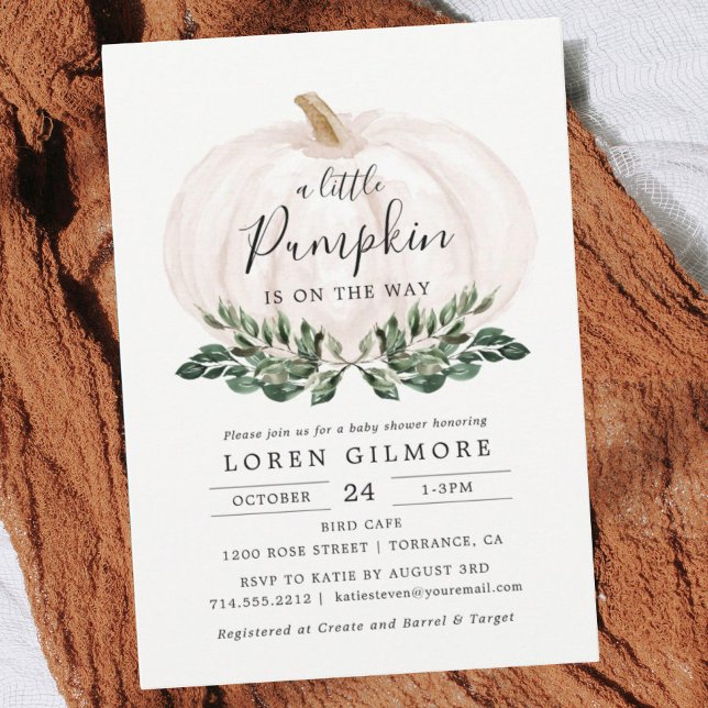 Invitación Fall Greenery White Pumpkin Baby Shower (Subido por el creador)
