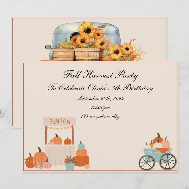 Invitación fall harvest birthday invitation (Anverso / Reverso)