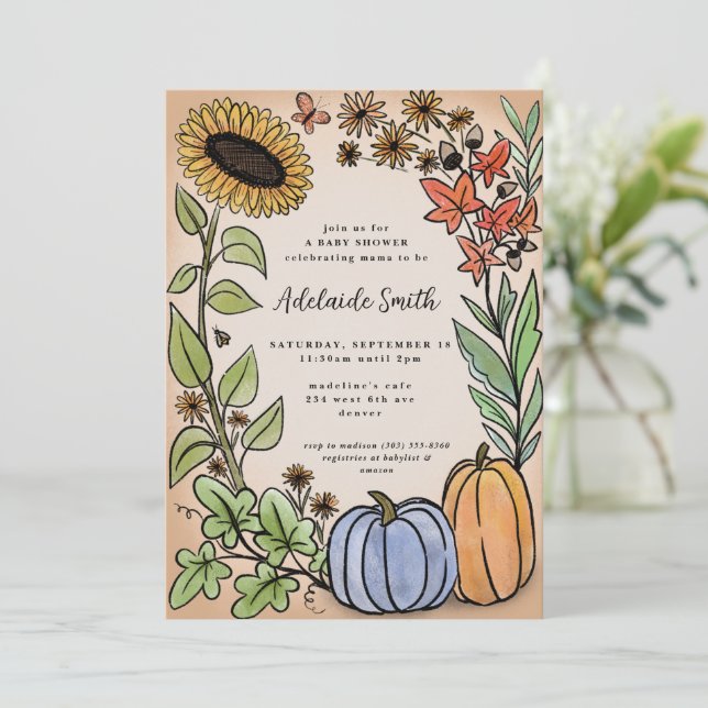 Invitación Fall Harvest Blue Pumpkin Baby Shower (Anverso de pie)