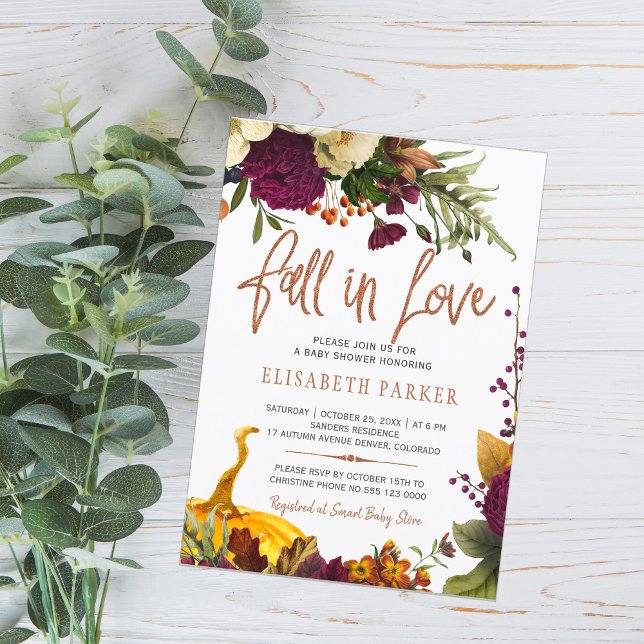 Invitación Fall in love autumn fall floral baby shower (Subido por el creador)