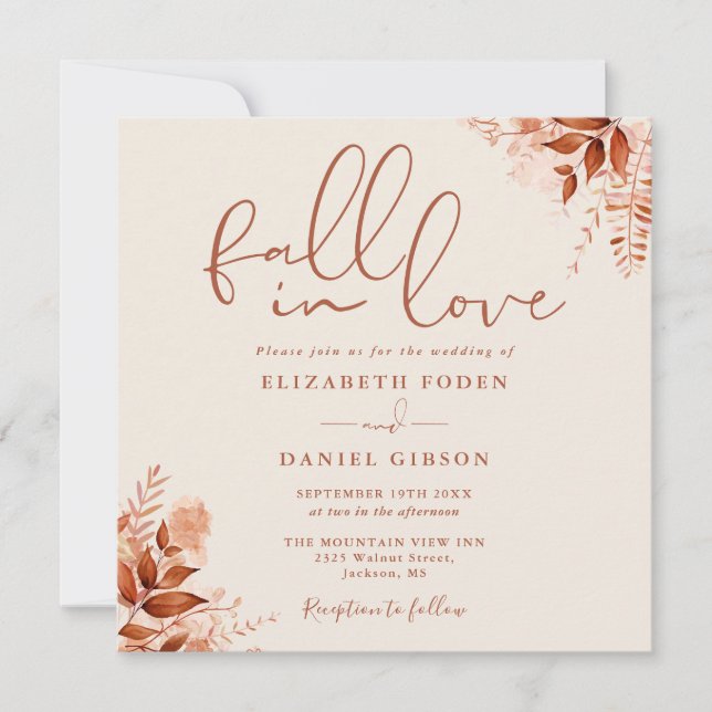 Invitación Fall In Love Autumn Floral QR Code Wedding (Anverso)