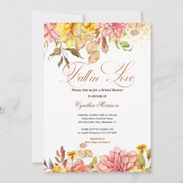 Invitación Fall in Love Autumn Floral Romance Bridal Shower (Anverso)