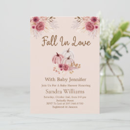 Invitación Fall In Love Boho Pink Pumpkin Autumn Baby Shower