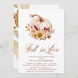 Invitación Fall in Love Bridal Shower Rust Flowers Pumpkin