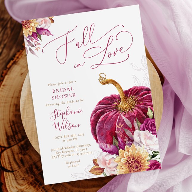 Invitación Fall in Love Burgundy Pumpkin Bridal Shower (Subido por el creador)