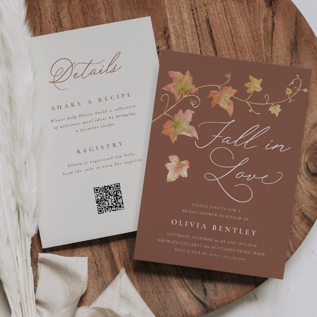 Invitación "Fall in Love" Double Sided QR Code Bridal Shower (Subido por el creador)