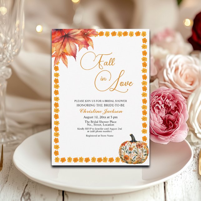 Invitación Fall in Love Fall Floral Pumpkin Bridal Shower (Subido por el creador)