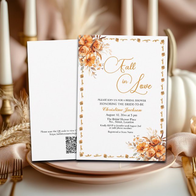 Invitación Fall in Love Fall Floral QR Code Bridal Shower (Subido por el creador)
