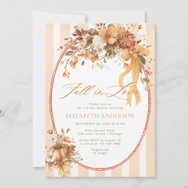 Invitación Fall in Love Floral Bow Bridal Shower Invitation (Anverso)