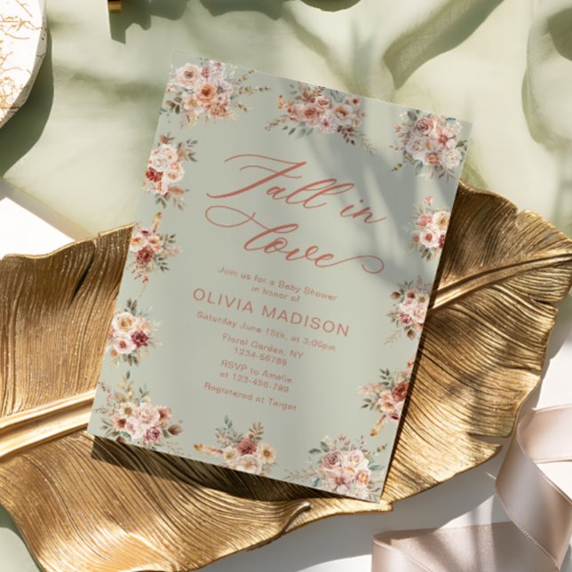 Invitación Fall in Love Floral Green Baby Shower (Subido por el creador)