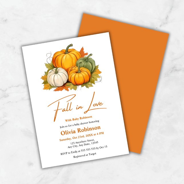 Invitación Fall in Love Gender Neutral Pumpkin Baby Shower (Fall in Love Gender Neutral Pumpkin Baby Shower Invitation   )