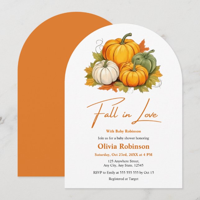 Invitación Fall in Love Gender Neutral Pumpkin Baby Shower  (Anverso / Reverso)