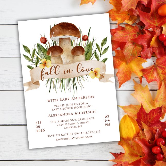 Invitación Fall In Love Mushroom Autumn Baby Shower  (Subido por el creador)