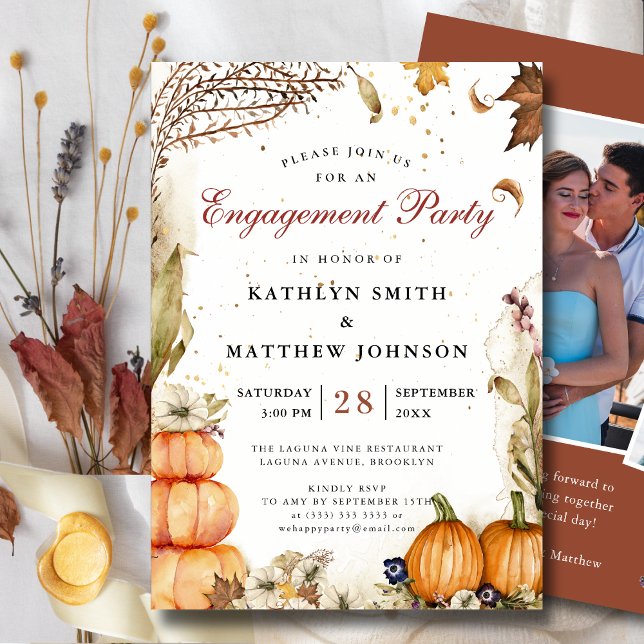 Invitación Fall In Love Otumn Pumpkin Foto Engagement Party (Subido por el creador)