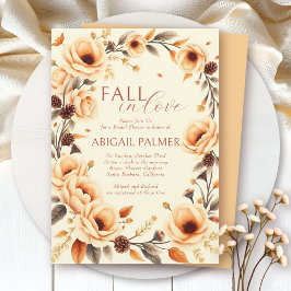 Invitación Fall in love peach floral border bridal shower