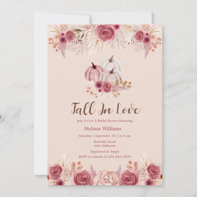 Invitación Fall In Love Pink Boho Bridal Shower Invitation (Anverso)