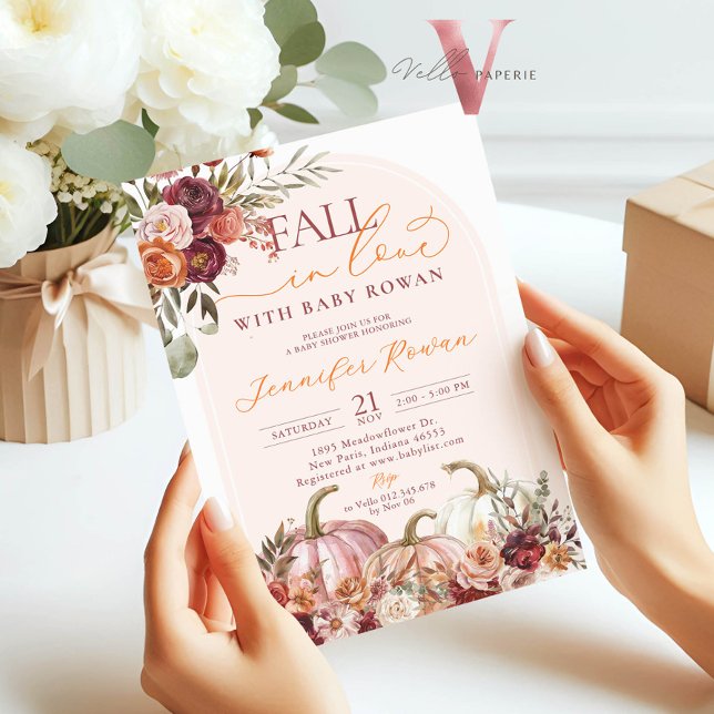 Invitación Fall in Love Pumpkin Burgundy Orange Baby Shower (Subido por el creador)