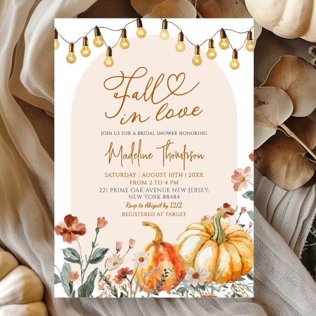 Invitación Fall in Love Pumpkin Wildflower Bridal Shower (Subido por el creador)