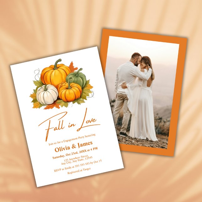 Invitación Fall in Love Rustic Pumpkin Fall Engagement Party (Fall in Love Autumn Rustic Pumpkin Fall Engagement Party Invitation    )