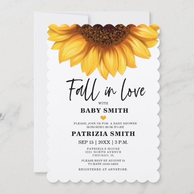 Invitación Fall in Love Sunflower Baby Shower (Anverso)