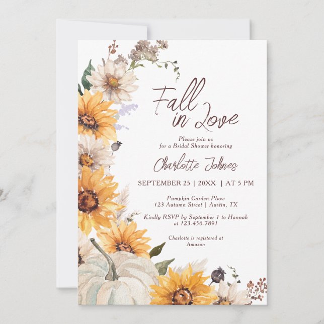Invitación Fall In Love Sunflower Rustic Daisy  Bridal Shower (Anverso)