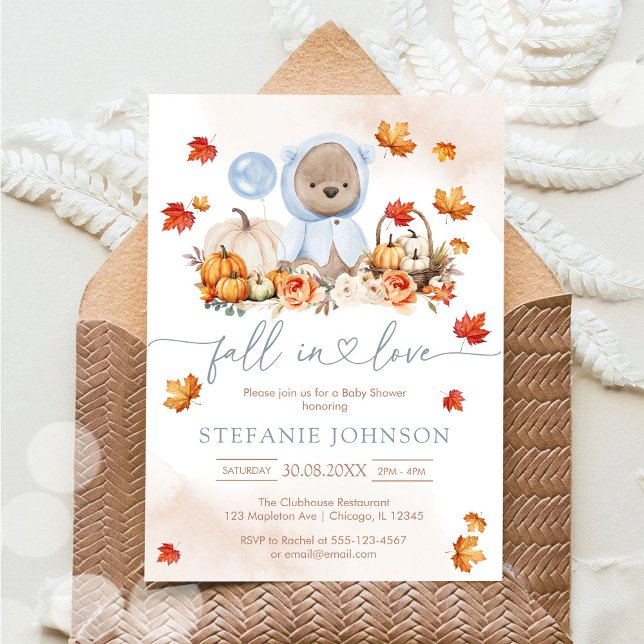 Invitación Fall in Love Teddy Bear Baby Shower Invitation (Subido por el creador)
