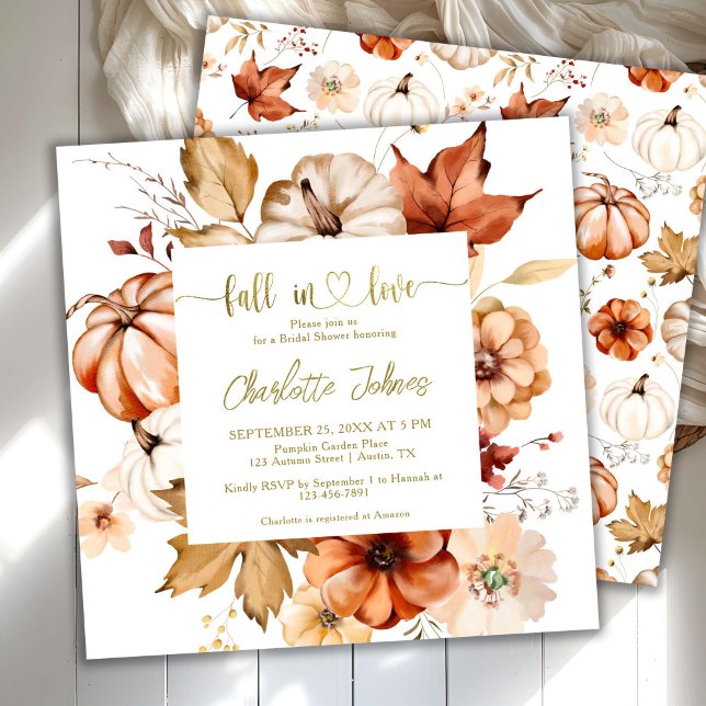 Invitación Fall In Love  Terracotta Gold Floral Bridal Shower (Subido por el creador)