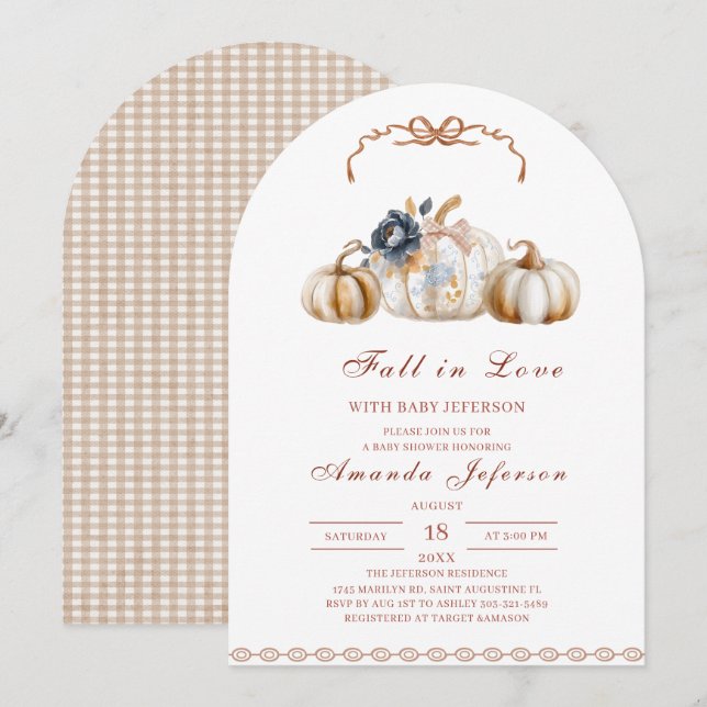 Invitación Fall in Love Watercolor Baby Shower  (Anverso / Reverso)