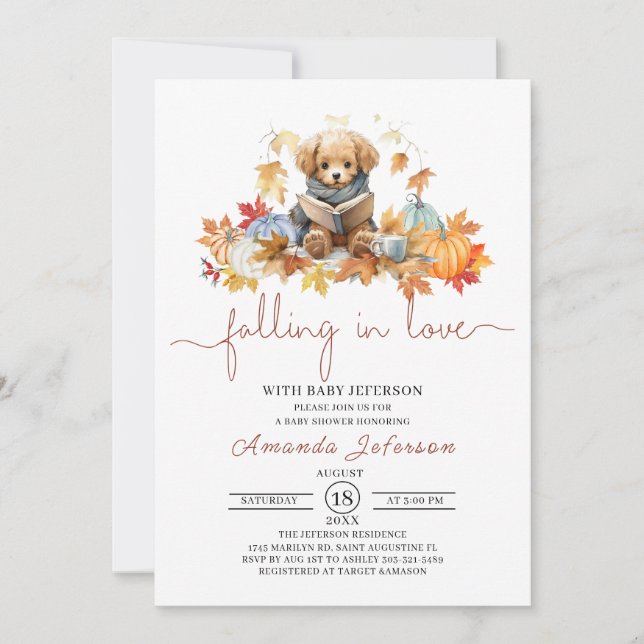Invitación Fall in Love Watercolor Baby Shower (Anverso)