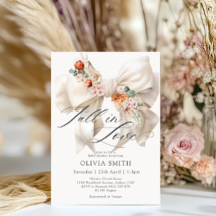 Invitación Fall in Love White Bow Floral Baby Shower