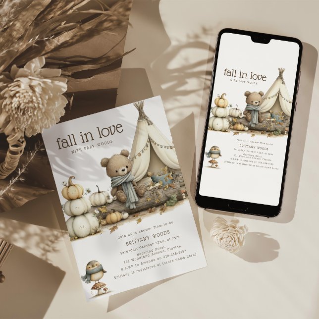 Invitación Fall In Love Woodland Bear Baby Shower (Subido por el creador)