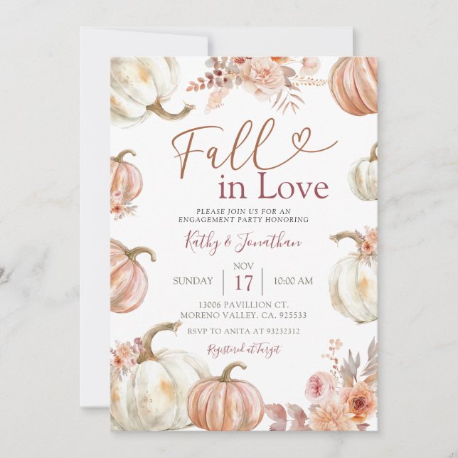 Invitación Fall Ivory Beige Pumpkin Engagement Party (Anverso)