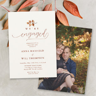 Invitación Fall Leaf Terracotta Calligraphy Engagement Photo