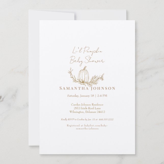 Invitación Fall Li'l Pumpkin Ecru Baby Shower (Anverso)