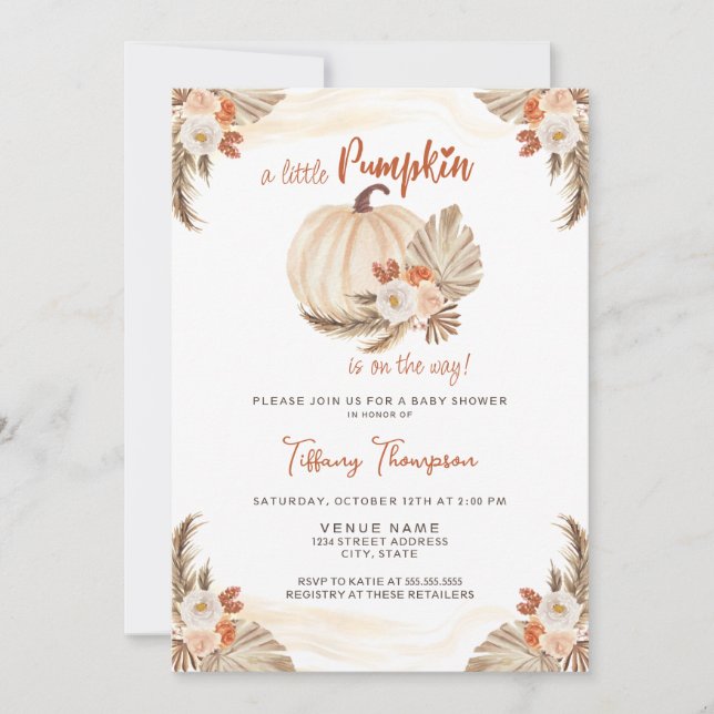 Invitación Fall Little Pumpkin Baby Shower (Anverso)