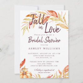 Invitación Fall Love Gold Foliage Burgundy Bridal Shower