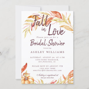 Invitación Fall Love Gold Foliage Burgundy Bridal Shower