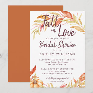 Invitación Fall Love Gold Foliage Naranja Bridal Shower