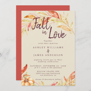 Invitación Fall Love Golden Foliage Antiguo Boda Rojo Blanco