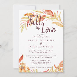 Invitación Fall Love Golden Foliage Autumd Burgundy Boda