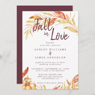 Invitación Fall Love Golden Foliage Autumd Burgundy Boda