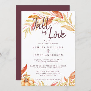 Invitación Fall Love Golden Foliage Autumd Burgundy Boda