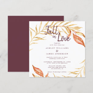 Invitación Fall Love Golden Foliage Autumd Burgundy Boda