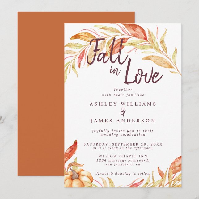 Invitación Fall Love Golden Foliage Burred Naranja (Anverso / Reverso)