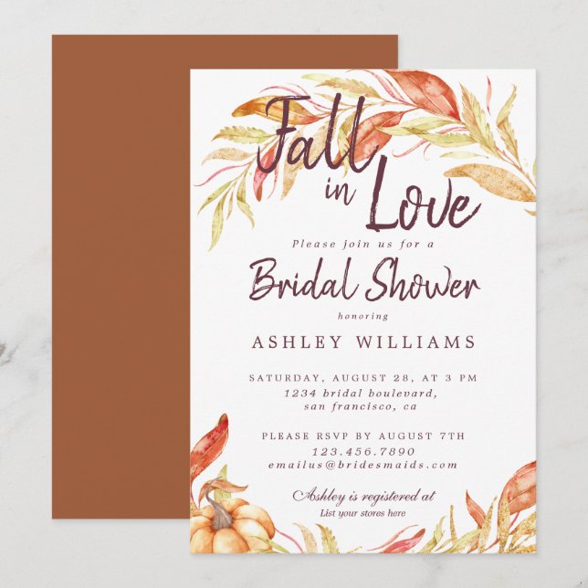 Invitación Fall Love Golden Foliage TerraCotta Bridal Shower (Anverso / Reverso)
