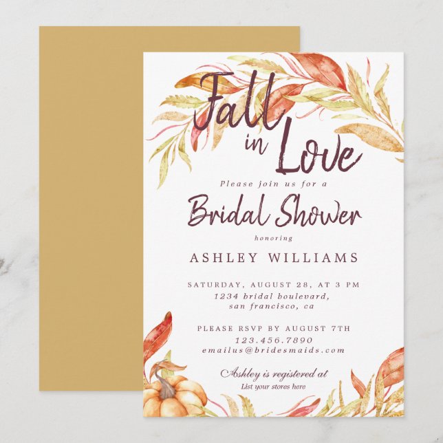 Invitación Fall Love Golden Foliage Yellow Bridal Shower (Anverso / Reverso)