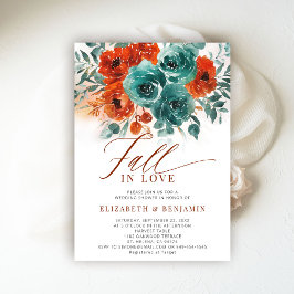 Invitación Fall Love Naranja Verde azulado Blooms Boda Ducha 