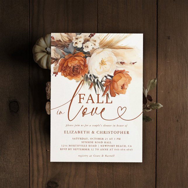 Invitación Fall Love Terracotta Pampas Floral Couple Shower (fall in love wedding shower invitation bridal couple jack jill coed boho pampas floral botanical)